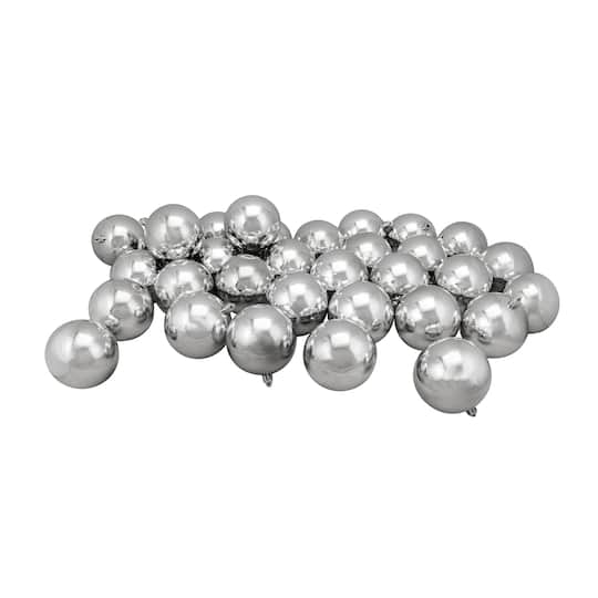 32ct. 3.25&#x22; Shiny Silver Shatterproof Plastic Ball Ornaments